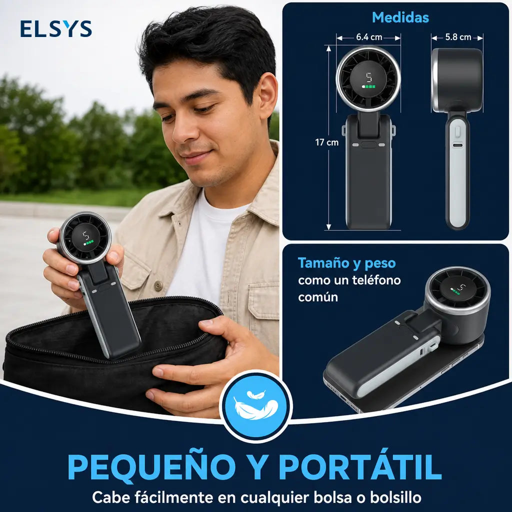 Ventilador portátil recargable 4000mAh con 5 velocidades, plegable y ligero para viajes, festivales, oficina y días de calor al aire libre