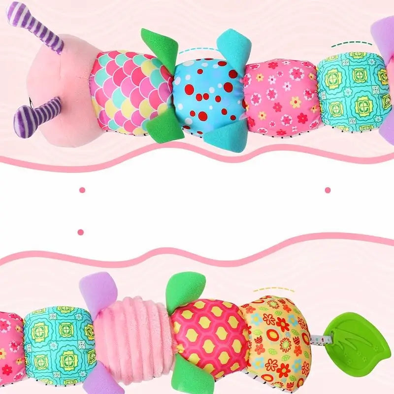 Juguetes para Bebé Recién Nacida, Juguete de Estimulación Temprana y Tummy Time, Peluche Musical con Sonajas y Texturas, Regalo para Bebés, Oruga Rosa