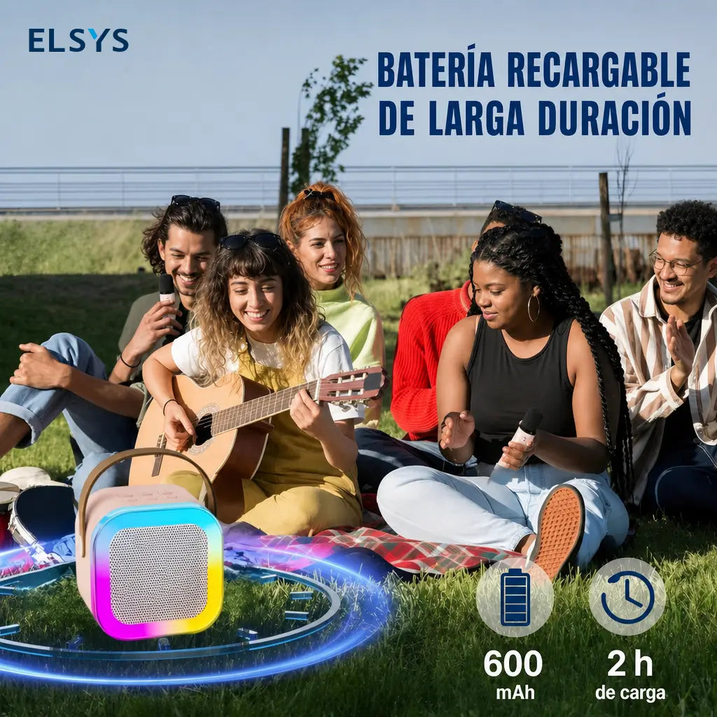 Bocina karaoke mini Bluetooth 5.3 con 2 micrófonos inalámbricos, luces RGB y sonido HiFi para fiestas en casa y reuniones al aire libre
