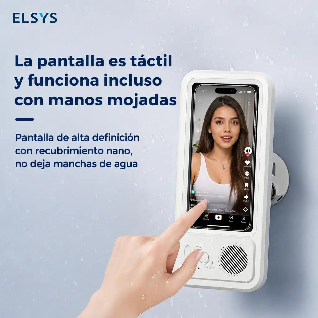 Soporte impermeable para celular con bocina Bluetooth y rotación 360° para ver videos en regadera o cocina sin usar las manos
