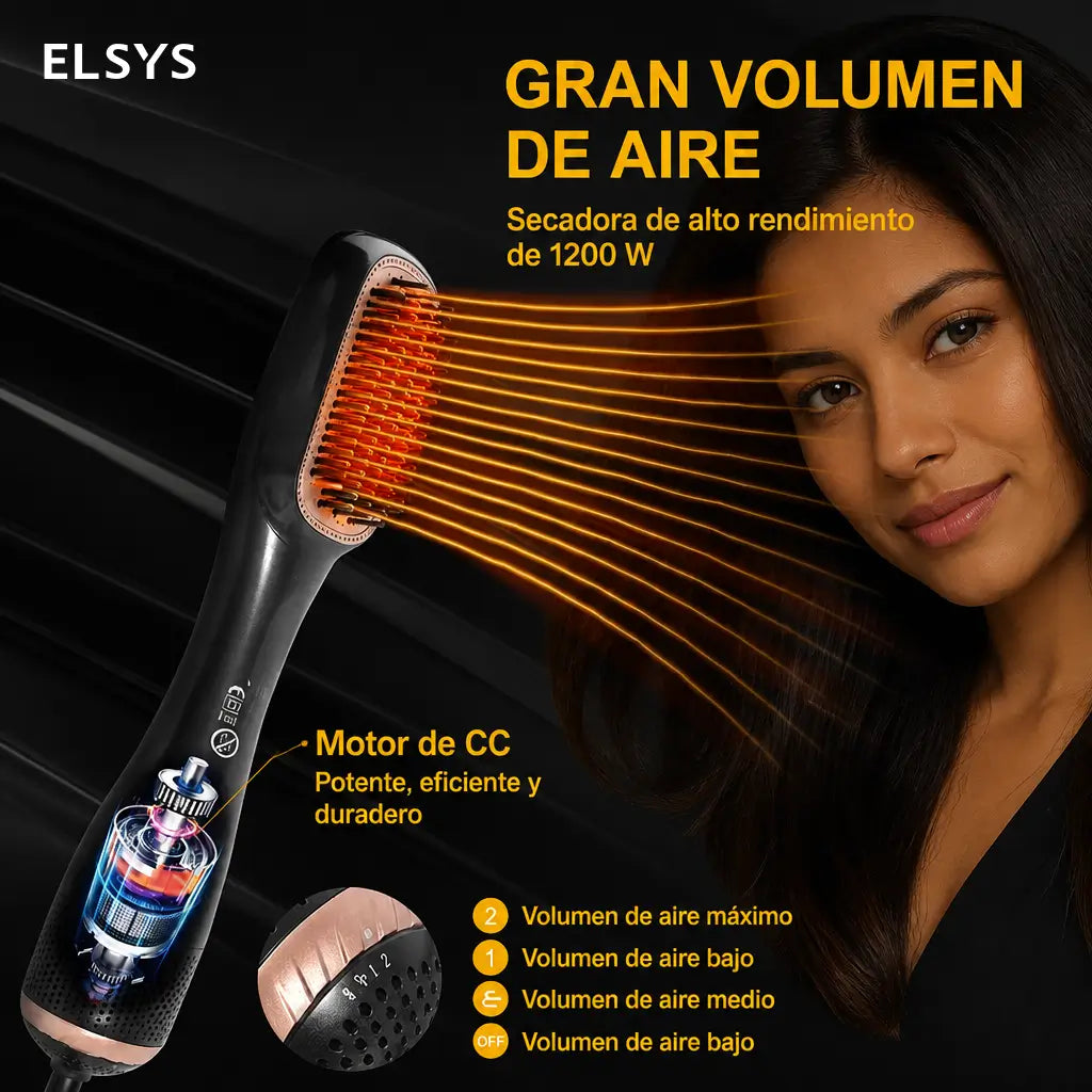 Cepillo secador y alisador 3 en 1 de 1200 W con ajustes de calor para cabello lacio y suave en casa sin complicarte