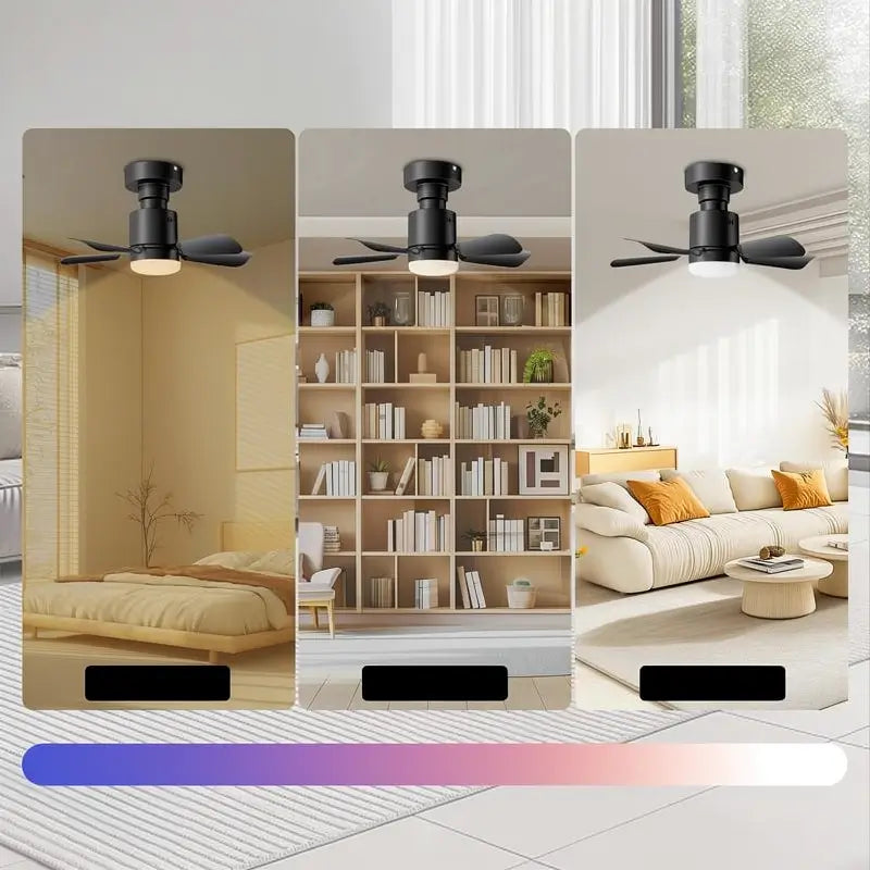 Ventilador de Techo con Luz para Socket E27, Portátil con Control Remoto y App Móvil, 1000 Lúmenes, Cable de Seguridad para Recámara, Cocina, Sala y Cuarto de Bebé