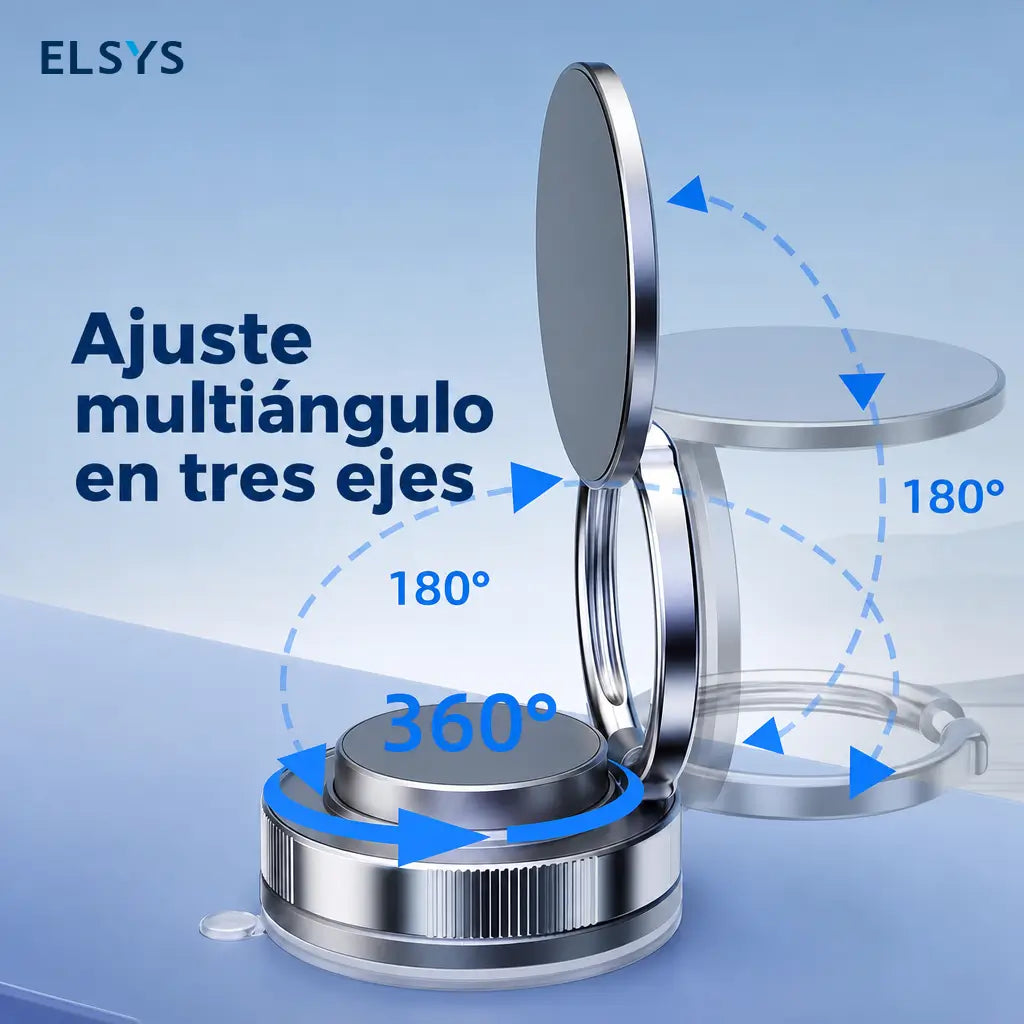 Soporte magnético para celular con ventosa al vacío, giro 360° y ajuste 180° para auto, espejo, gym y uso diario