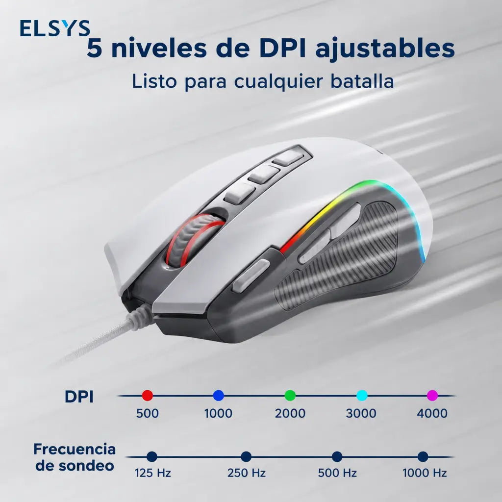 Mouse gamer alámbrico óptico de 8000 DPI con 11 botones programables y RGB para partidas precisas en computadora y trabajo diario