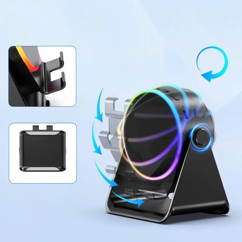 Bocina Bluetooth 5 en 1 con Audio por Inducción Inalámbrica, Soporte Giratorio de 360° con LED, Base Universal para Sonido Surround y Cargador, Soporte Portátil de Escritorio para Hogar, Regadera, Exterior y Viajes