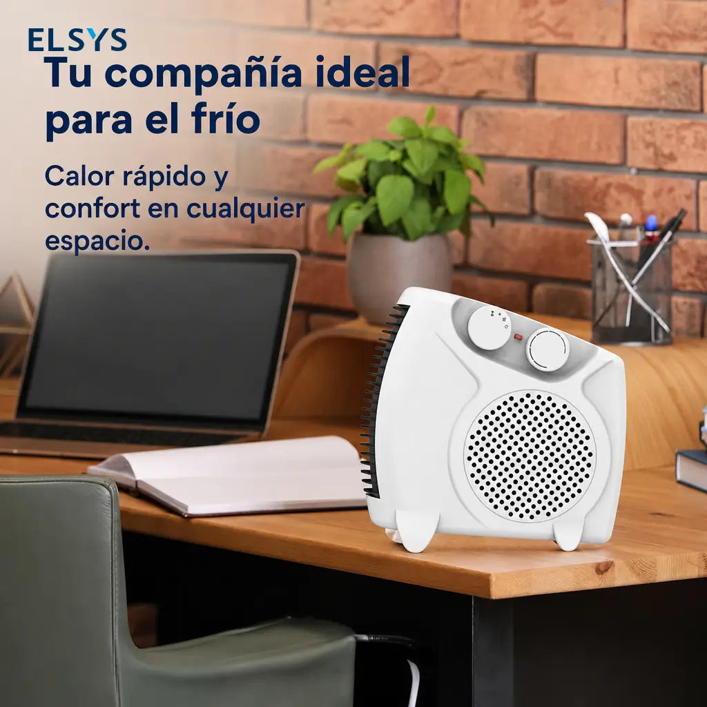 Calefactor eléctrico portátil con termostato ajustable, 2 niveles de calor, modo ventilador, diseño compacto y asa para casa u oficina