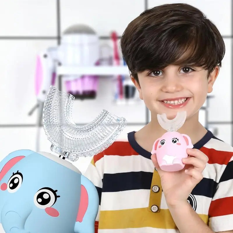 Cepillo de Dientes Eléctrico en U para Niños Sónico Recargable con 1-4 Cabezales 6 Modos de Limpieza Higiene Dental Infantil