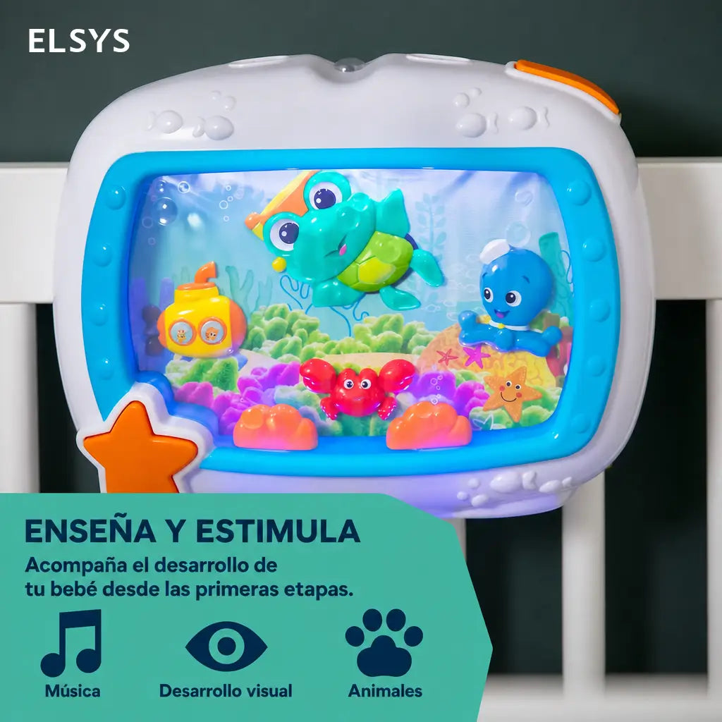Proyector musical para cuna con luces tenues, sonidos del mar y control remoto, ideal para rutina de sueño de bebés recién nacidos
