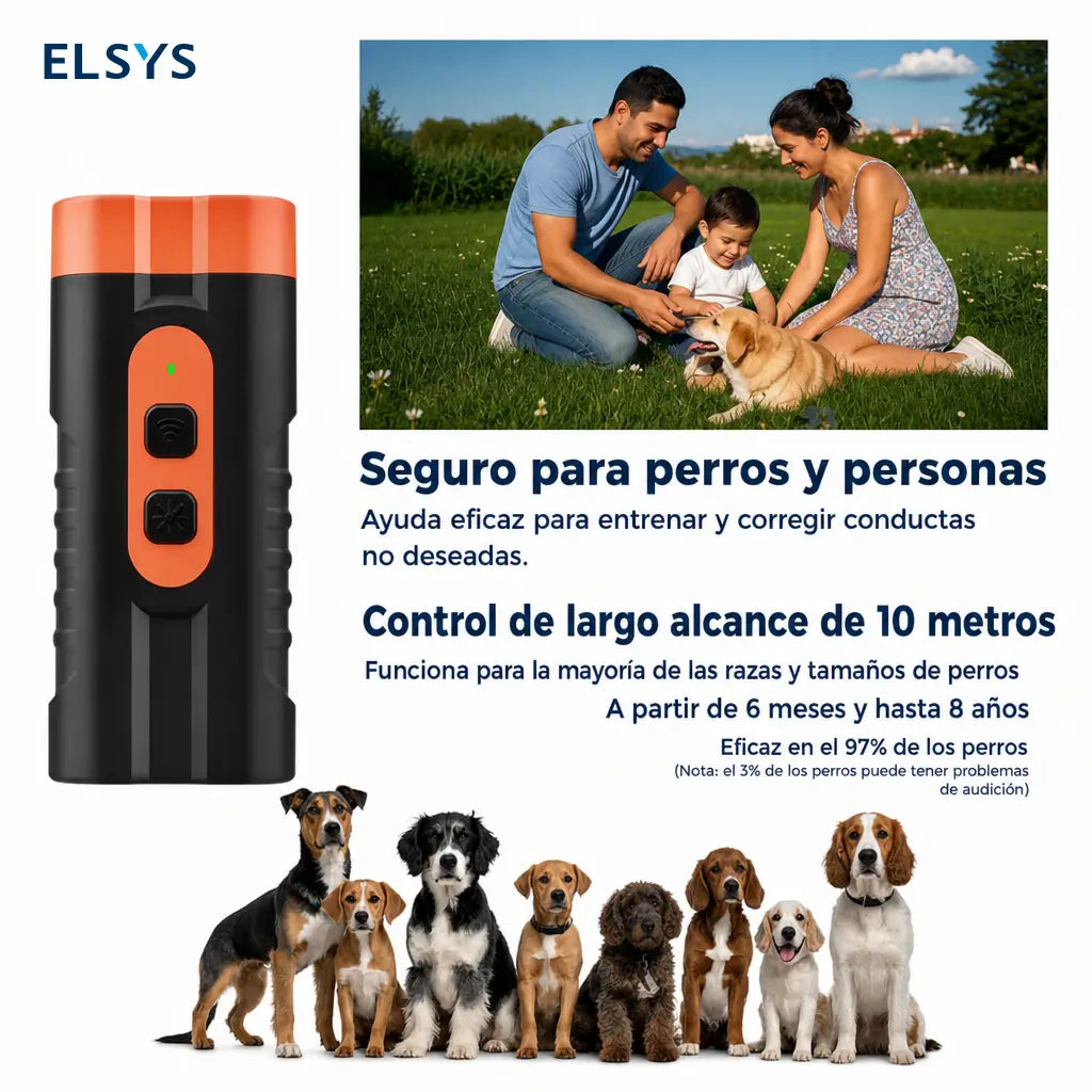 Dispositivo ultrasónico recargable para controlar ladridos con doble emisor y LED, ideal para entrenamiento canino seguro en casa y exteriores portátil