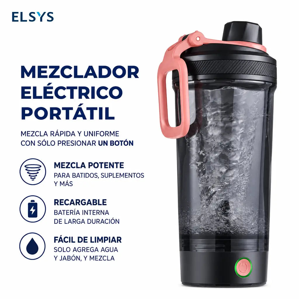 Shaker eléctrico para proteína con mezcla sin grumos, carga USB-C y tapa antifugas para gimnasio, oficina y batidos post entrenamiento