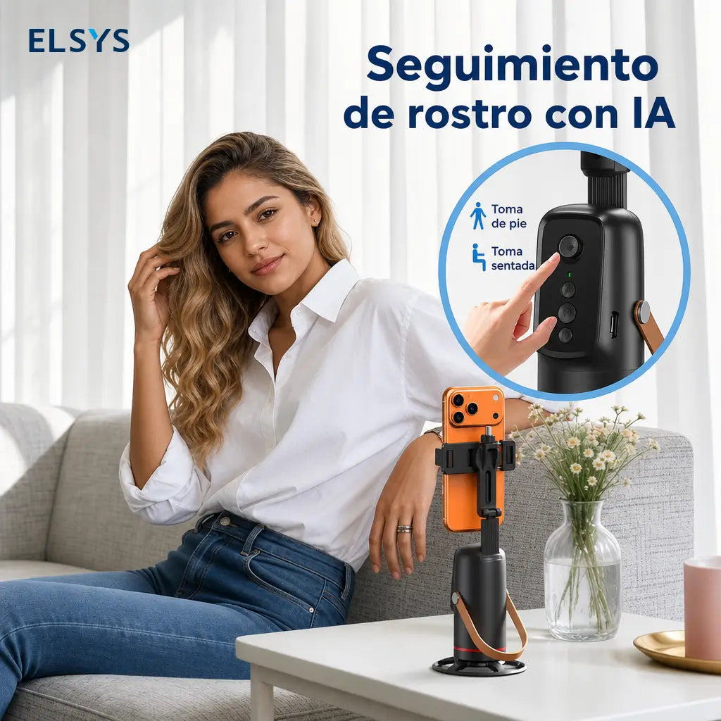 Soporte inteligente para celular con seguimiento facial 360° y control por gestos para lives, vlogs y selfies creativos diarios
