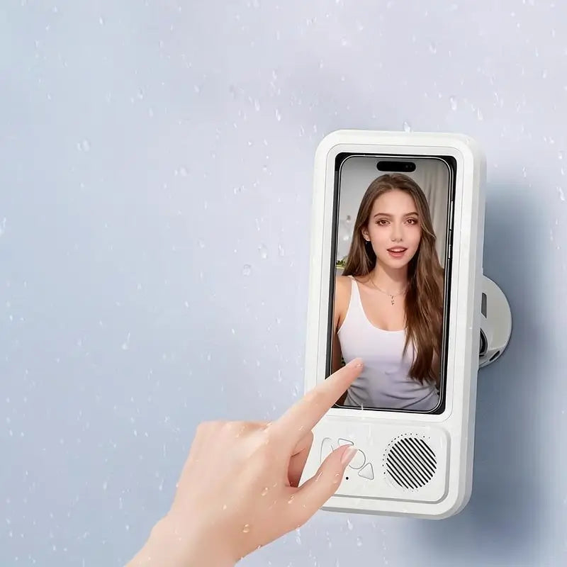 Porta celular para regadera impermeable con bocina Bluetooth, rotación 360° y pantalla táctil para baño