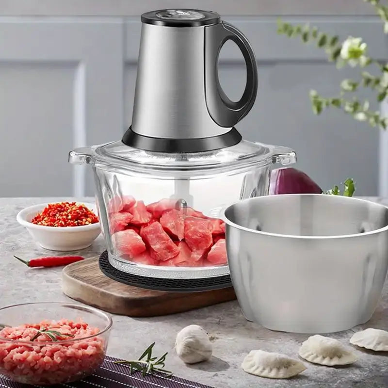 Procesador de Alimentos para Bebé y Molino de Carne de 2L - Incluye 2 Aspas y 2 Tazones Aptos para Lavavajillas, Motor de Cobre Puro para Papillas, Nueces y Carne, Diseño Silencioso y Libre de BPA