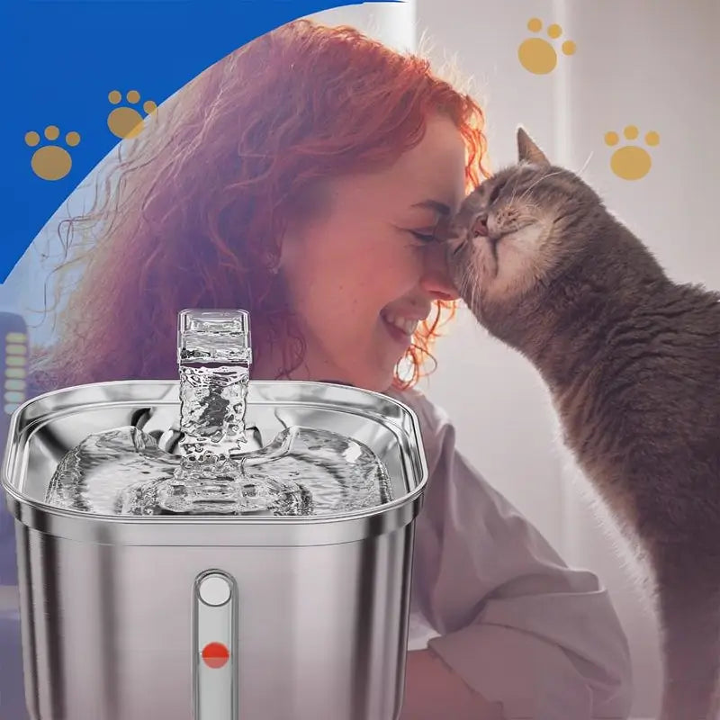 Fuente de Agua de Acero Inoxidable para Gatos y Perros, Bebedero Automático de 2.2 Litros con Bomba Ultra Silenciosa y 3 Filtros, Plato de Agua Cuadrado para Mascotas