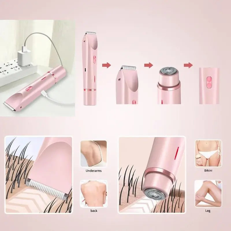 Recortadora de Bikini Eléctrica para Mujer, Set Recargable 2 en 1 de Depilación Facial y Corporal, Impermeable para Uso Seco y Mojado