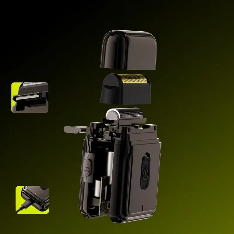 Mini Rasuradora Eléctrica Portátil de Doble Cuchilla | Motor de Alta Velocidad | Recargable USB | Esencial para Viajes | Negro
