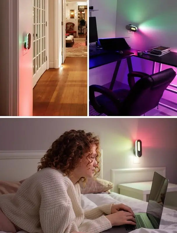Lámpara de Noche LED RGB con Efecto de Flujo Arcoíris, 3 Modos, Rotación de 180° y Sensor Inteligente. Lámpara Decorativa para Cuarto de Gaming, Recámara o Buró