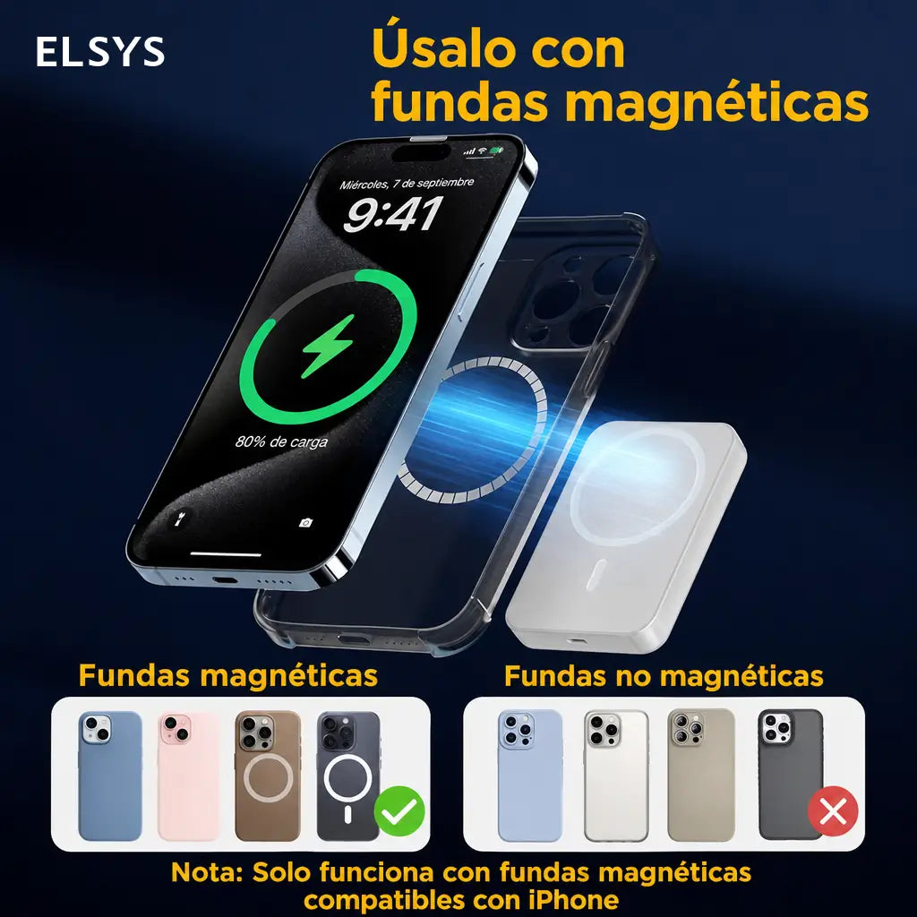 Power bank magnético 5000mAh con carga inalámbrica rápida para iPhone 12 a 17, ideal para mochila, escuela, viajes y oficina