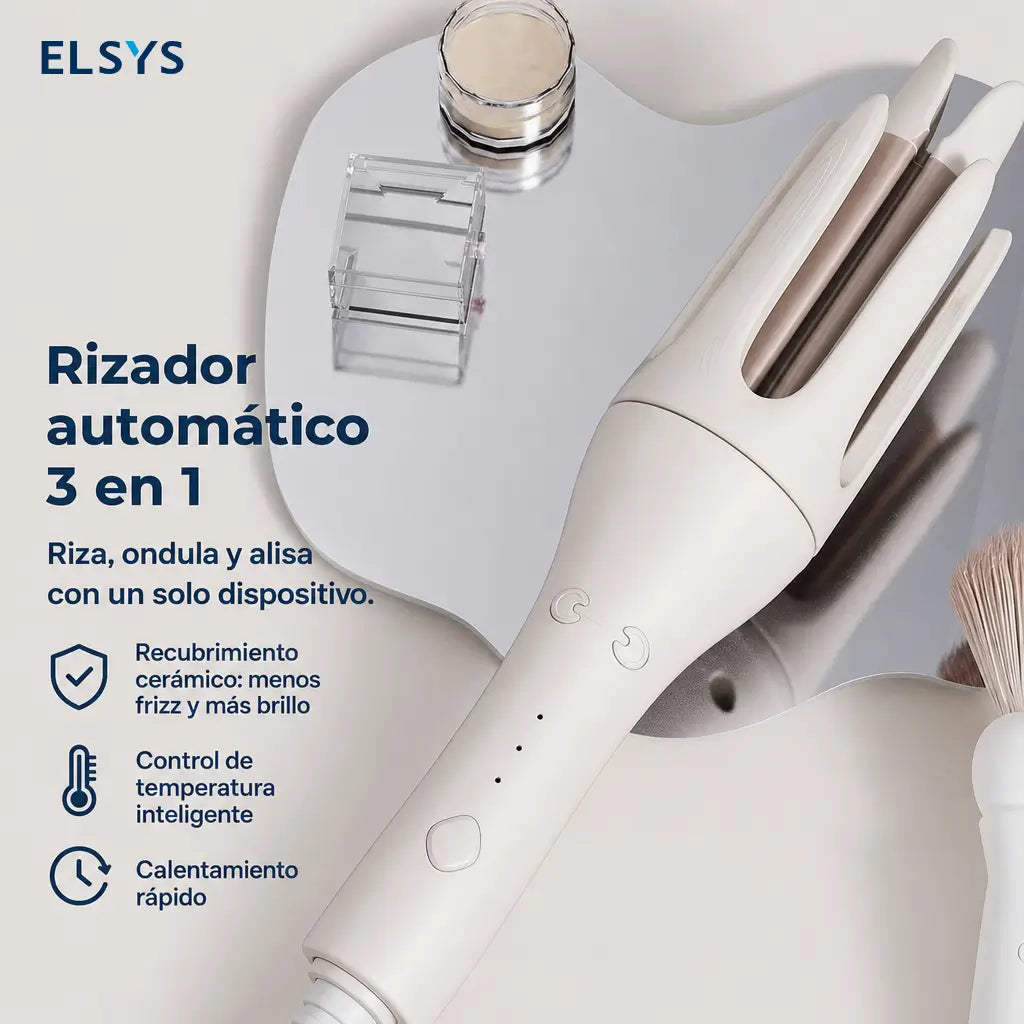 Rizador automático de cabello 32 mm con cerámica de turmalina, 3 temperaturas y giro 360° para ondas fáciles en casa diarias