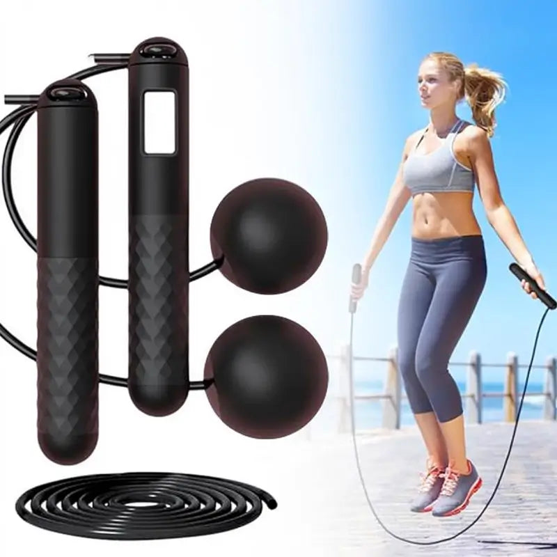 Cuerda para Saltar Inalámbrica Magnética con Bola de Gravedad, Cuerda Digital Ajustable con Contador de Calorías LED y Mango Antideslizante