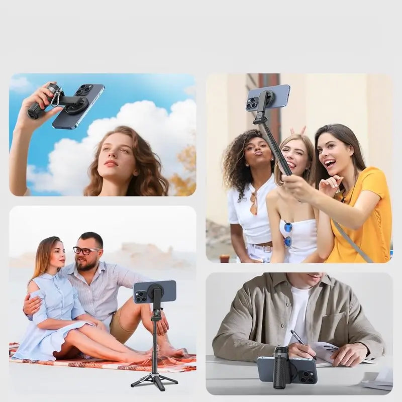 Bastón para Selfie Magnético Mini 4 en 1 con Rotación de 360°, Control Bluetooth Inalámbrico y Extensión de 38 cm - Soporte Magnético para Celular para Vlogging y Fotografía