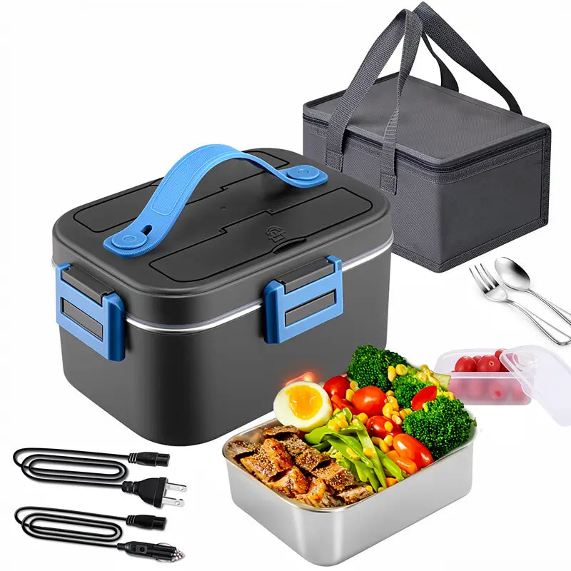 Lonchera Eléctrica Portátil de 80W, Calentador de Comida de 1.8L para Adultos con Cubiertos y Bolsa Térmica, Calentador Electrónico para Coche, Hogar y Oficina