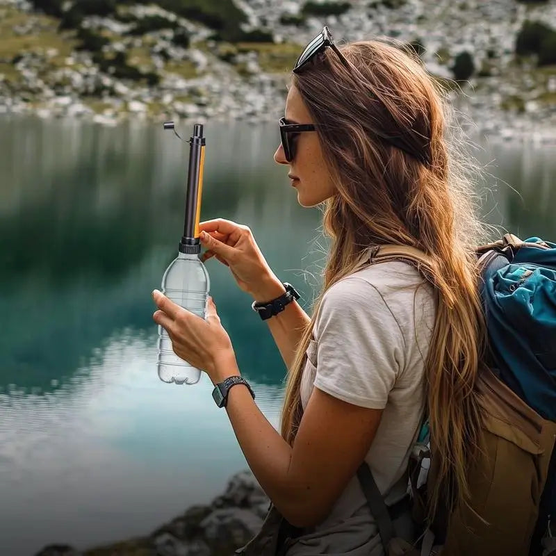 Filtro de Agua Portátil para Exteriores, Popote de Emergencia para Senderismo, Camping y Pesca, Diseño Ligero y Compacto, Paquete de 2 Piezas