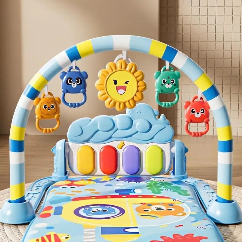 Tapete de Juego Educativo Colorido para Bebés con Piano Musical y Juguetes Colgantes, Alfombra de Poliéster Lavable