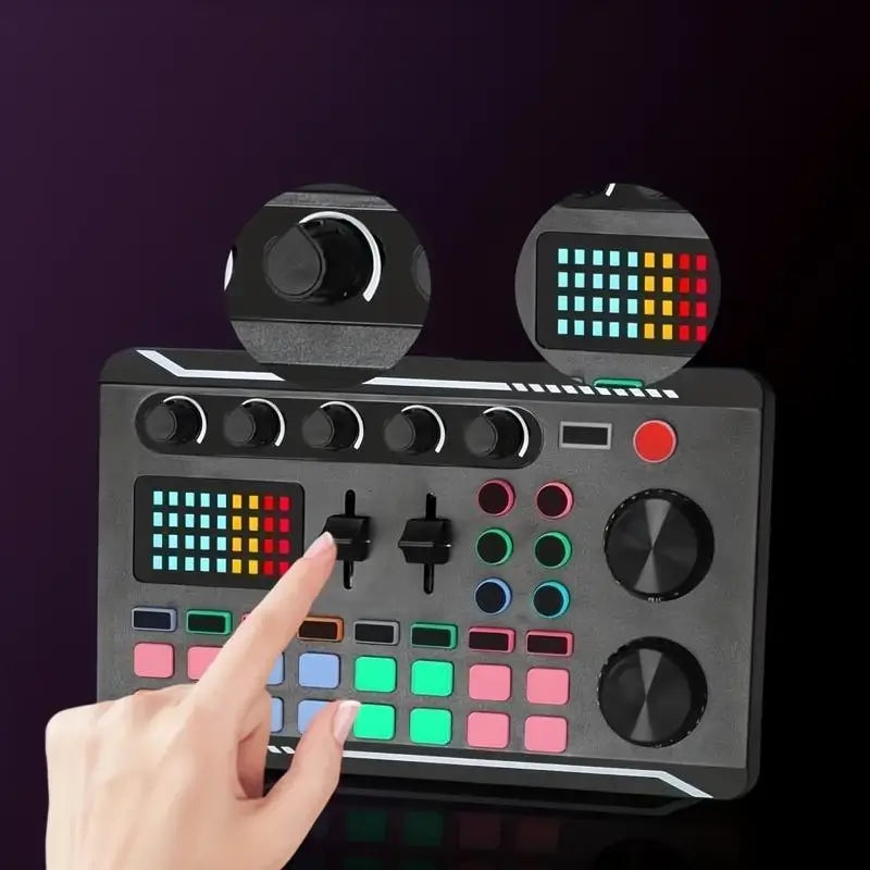 Mezcladora de Audio Tarjeta de Sonido en Vivo F998, Interfaz de Audio para Podcast con Efectos DJ, Cambiador de Voz con Efectos de Sonido para Karaoke, Streaming y Grabación, Kit de Tarjeta de Sonido Digital Portátil para PC Gamer