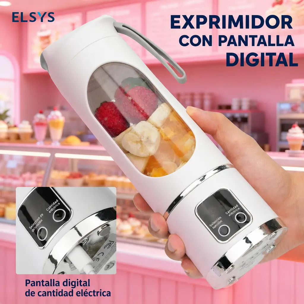 Licuadora portátil recargable USB con pantalla digital y diseño antifugas para smoothies, jugos y papillas en viajes y gimnasio