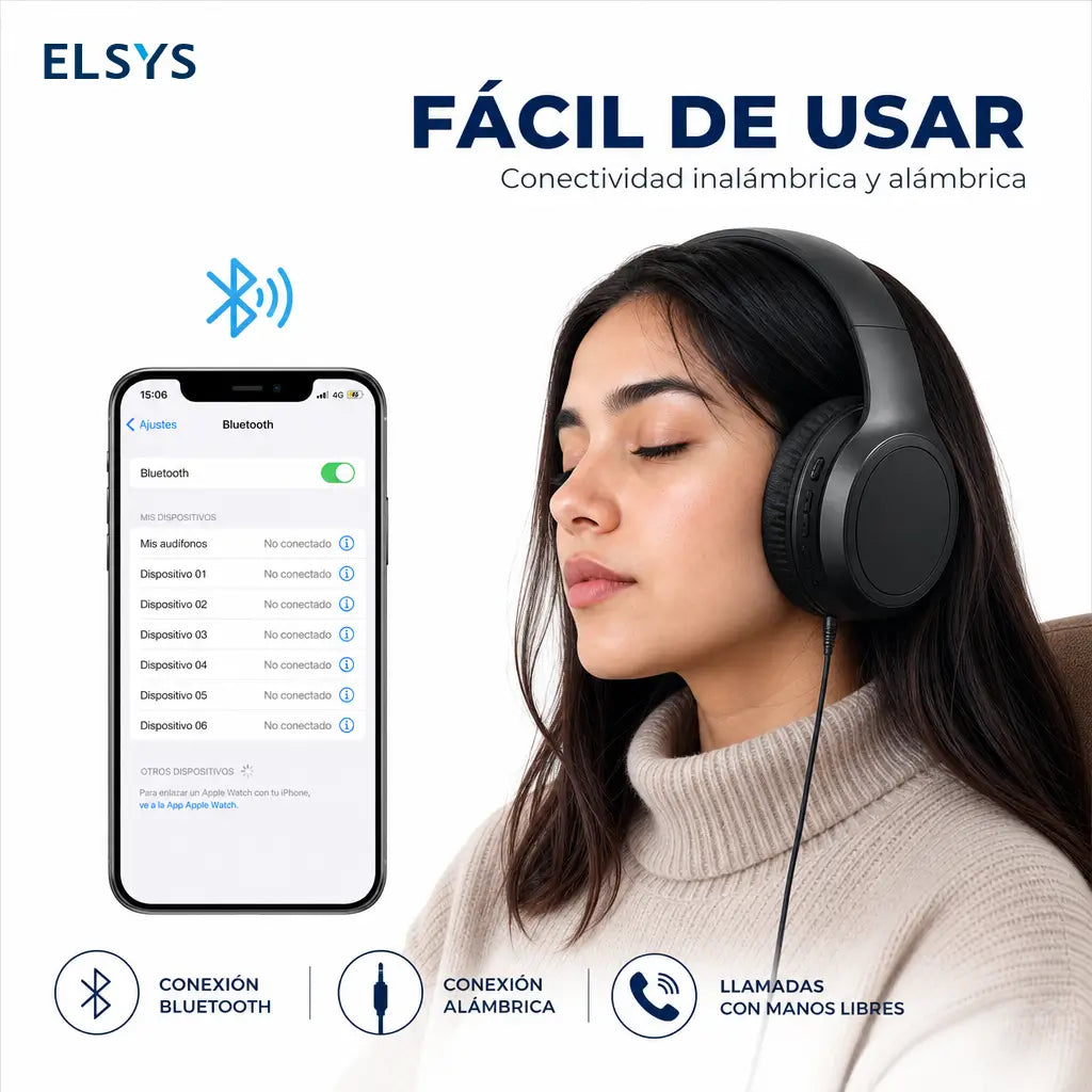 Audífonos Bluetooth over ear plegables con 65 h de batería, micrófono integrado y conexión 3.5 mm para gaming y trabajo diario