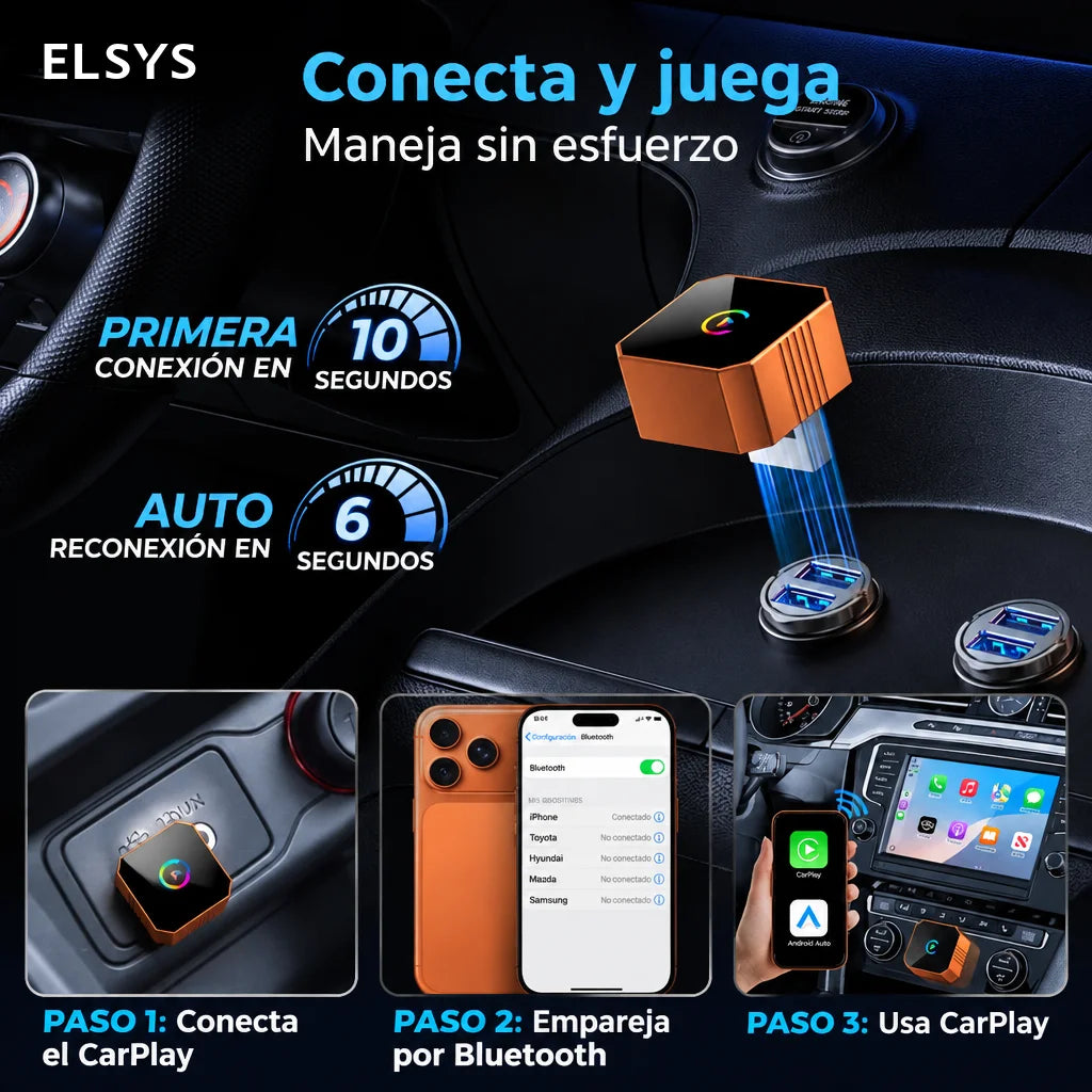 Adaptador inalámbrico CarPlay y Android Auto con 2 cables
