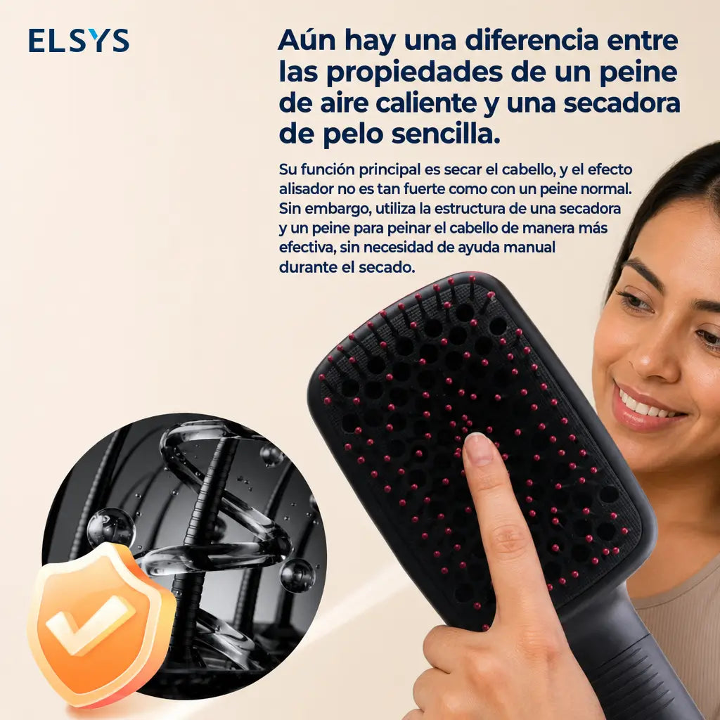 Cepillo secador de aire caliente 2 en 1 con 3 modos y mango ergonómico para secar y peinar en casa o viaje