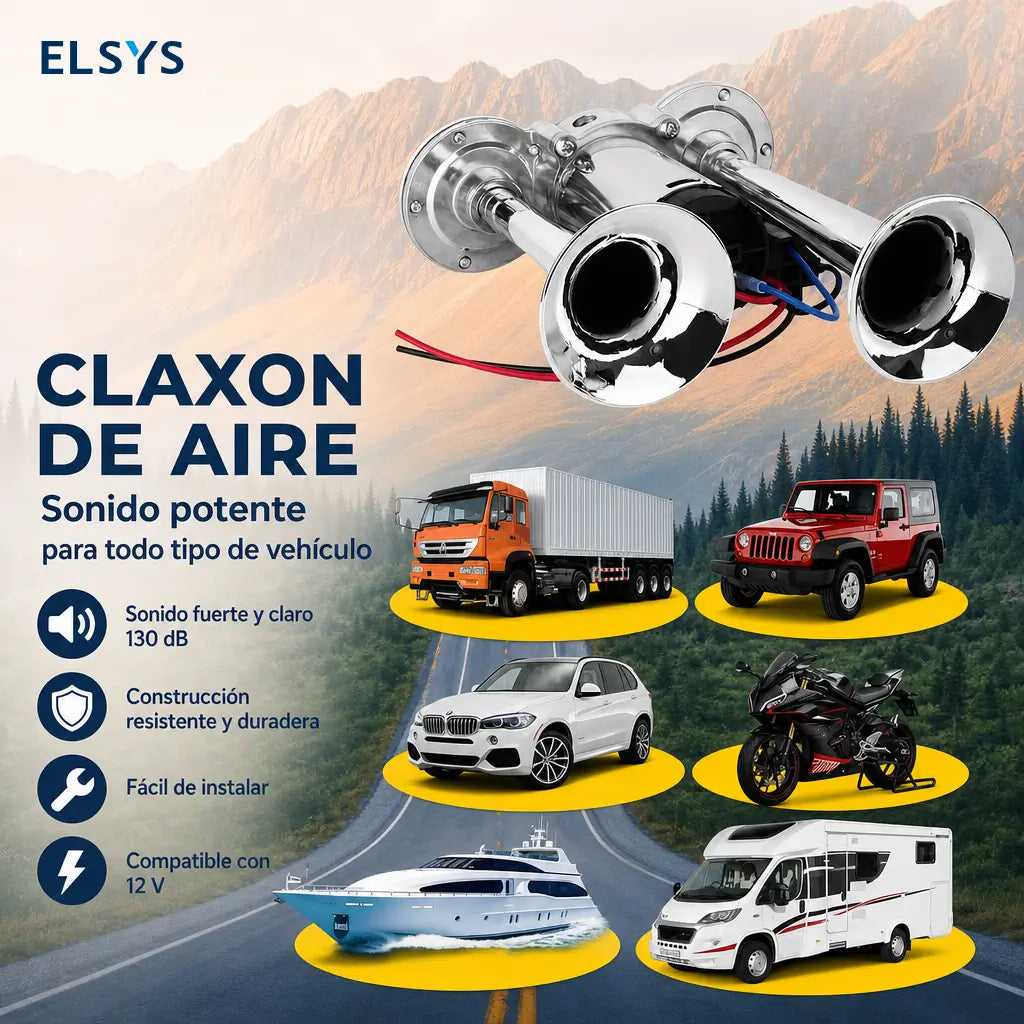 Claxon de aire doble 12V de 130 dB con compresor para autos, camionetas, camiones, motos y embarcaciones, alerta potente en carretera