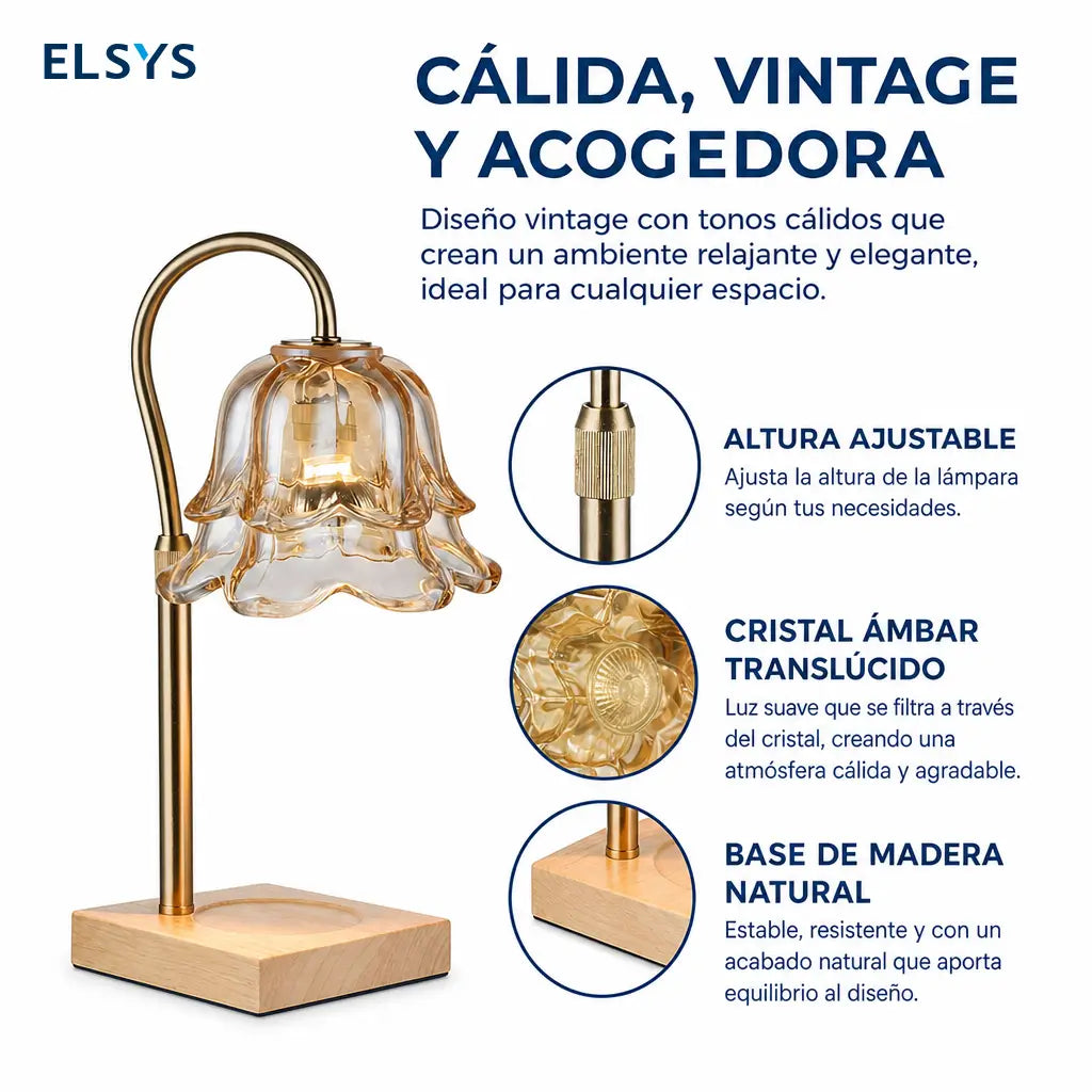 Lámpara calentadora de velas con temporizador, intensidad regulable y altura ajustable, diseño floral para recámara, sala y regalo especial