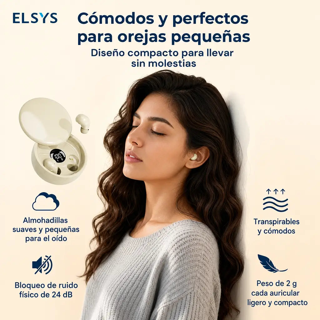 Audífonos Bluetooth 5.4 mini invisibles con cancelación de ruido para dormir, trabajar, jugar y escuchar música sin presión en el oído todo el día