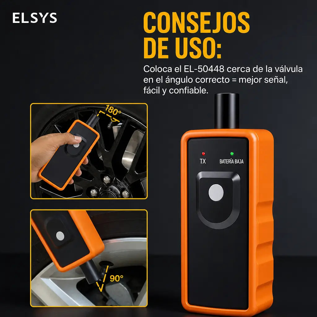 Herramienta de reaprendizaje TPMS EL-50448 para sensores 315/433MHz en autos GM, Buick, Chevy y Cadillac, ideal para rotación o cambio de llantas