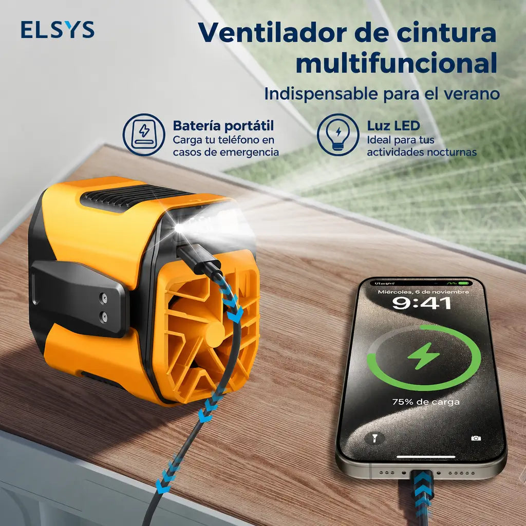 Ventilador personal manos libres con 10 velocidades, motor brushless y carga USB-C para obra, jardín, bici y camping en días calurosos