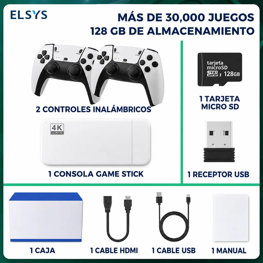 Game Stick retro 4K con 23 emuladores clásicos, 20,000+ juegos y 2 controles inalámbricos para pantalla, monitor o proyector HDMI