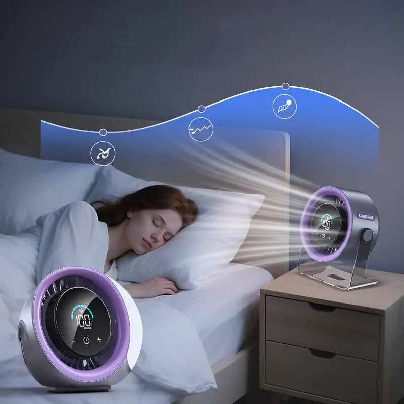 Ventilador de Escritorio Turbo Portátil para Oficina y Viajes con Pantalla Digital de 100 Velocidades Silencioso con Batería Recargable y Doble Modo de Ajuste