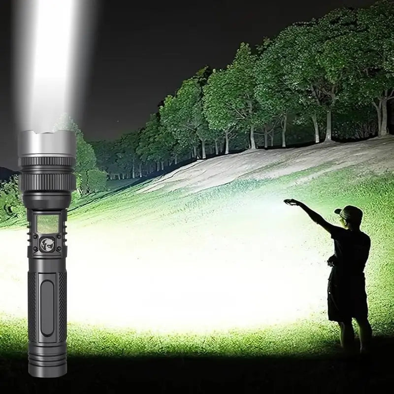 Linterna de Bolsillo Recargable 1200 Lúmenes con Zoom Ajustable 2 Tamaños Compacta para Camping y Emergencias