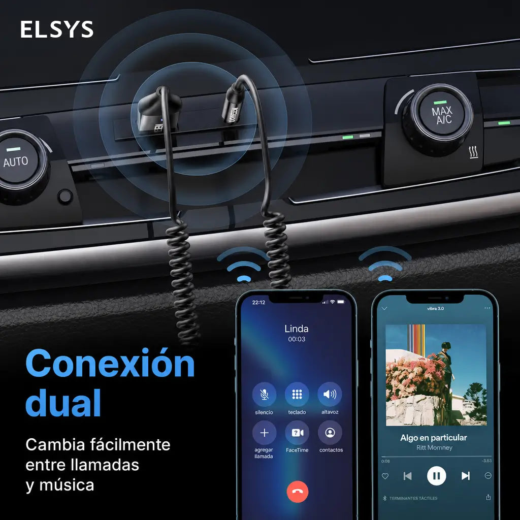 Adaptador Bluetooth AUX 3.5mm para auto con micrófono integrado, llamadas manos libres y audio estéreo estable en viajes diarios y carretera
