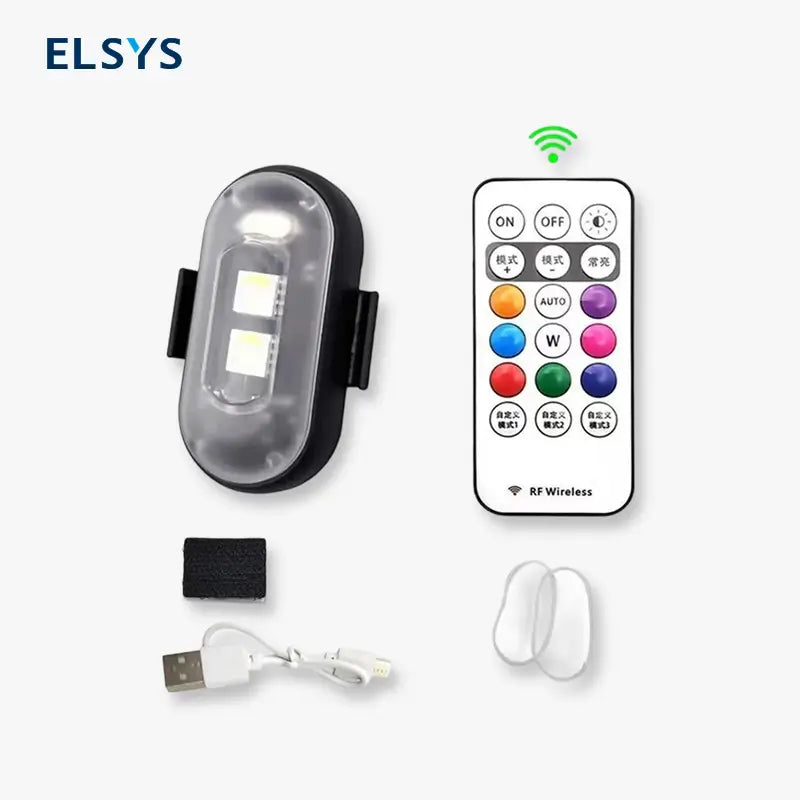 Luces LED Estroboscópicas Inalámbricas RGB Carga USB IP65 Impermeables Anti-Colisión para Carro Moto Dron y Bicicleta