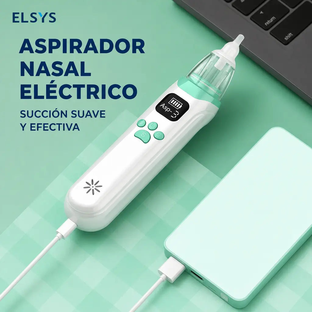 Aspirador nasal eléctrico recargable para bebé con 3 niveles de succión, puntas de silicón y música calmante para aliviar congestión en casa y viajes