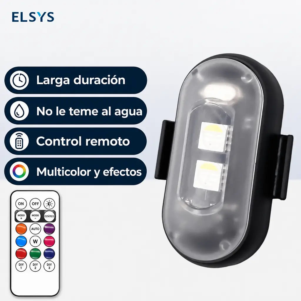 Luces estroboscópicas LED RGB recargables por USB con control remoto, impermeables IP65 para moto, auto, bicicleta, dron y mayor seguridad nocturna