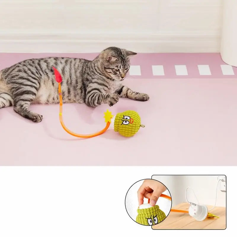 Juguete Interactivo para Gato con Sensor de Movimiento y Sonido de Pajarito, Pelota Inteligente Recargable con Diseño de Granada y Cola de Malla para Gatitos y Gatos Adultos, 7.6 cm