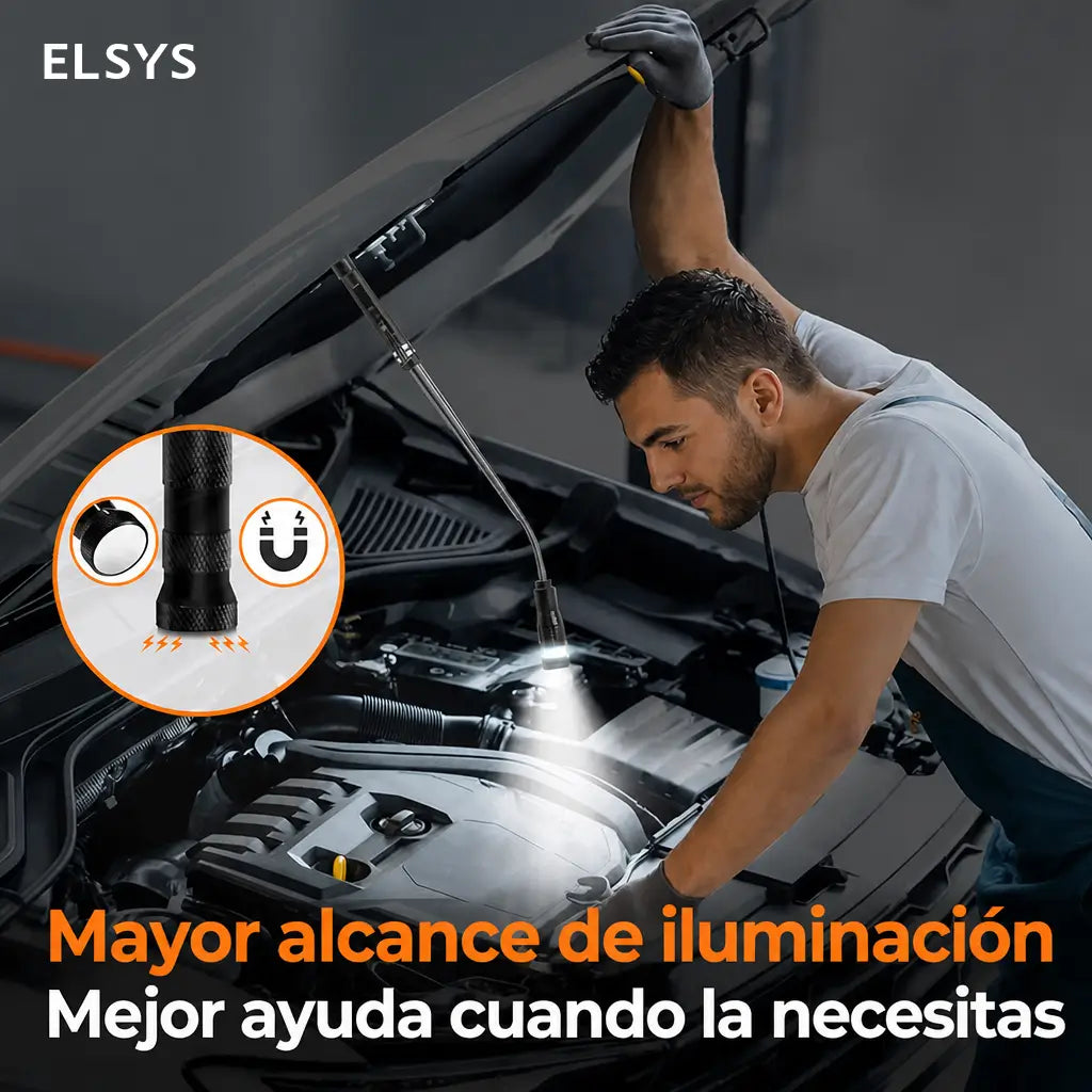 Herramienta magnética telescópica con linterna LED para recuperar tornillos en auto y taller