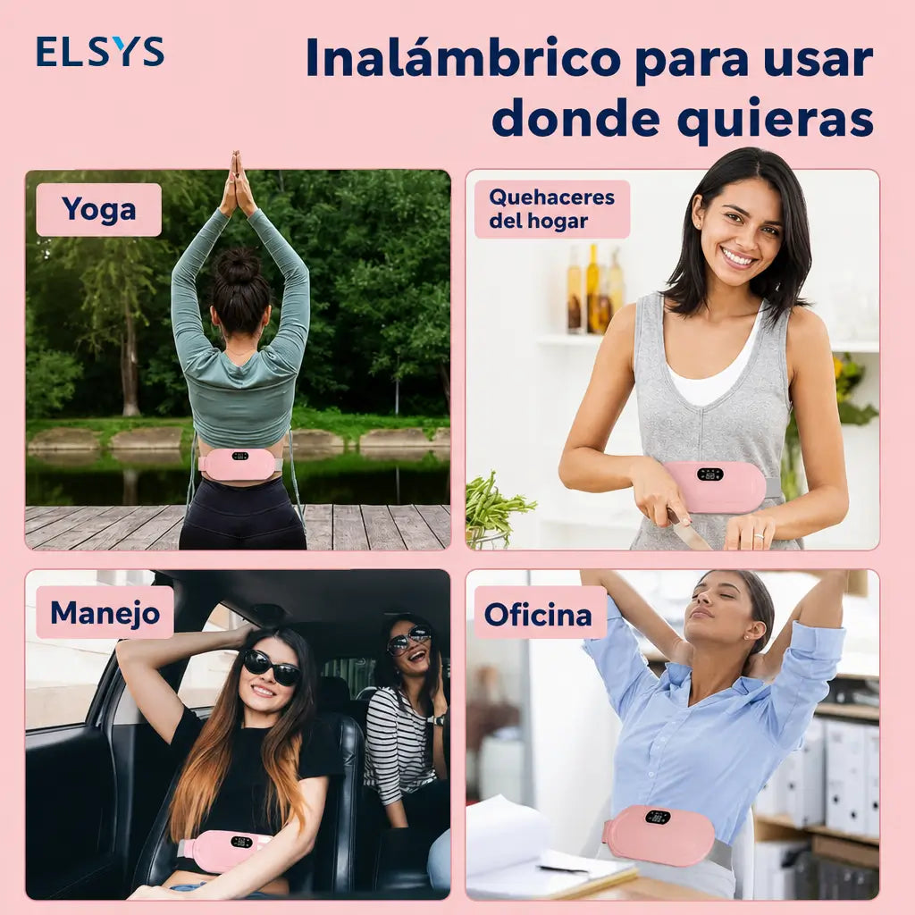 Cinturón térmico menstrual inalámbrico con 3 niveles de calor y 4 modos de masaje vibratorio para abdomen, cintura y cólicos menstruales