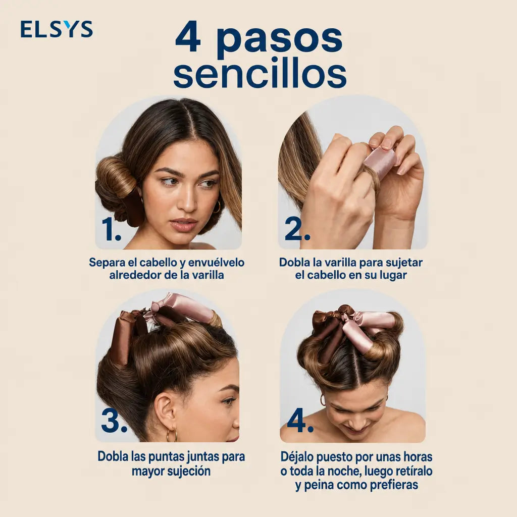 Rulos satinados sin calor jumbo flexibles de 4 piezas para ondas suaves y rizos grandes mientras duermes sin maltratar el cabello