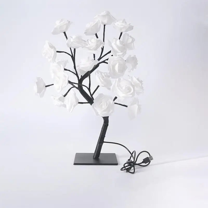 Lámpara de Noche con Diseño de Árbol de Rosas, Lámpara de Mesa USB, Luces Decorativas de Interior para Recámara, Regalo de San Valentín y Decoración del Hogar
